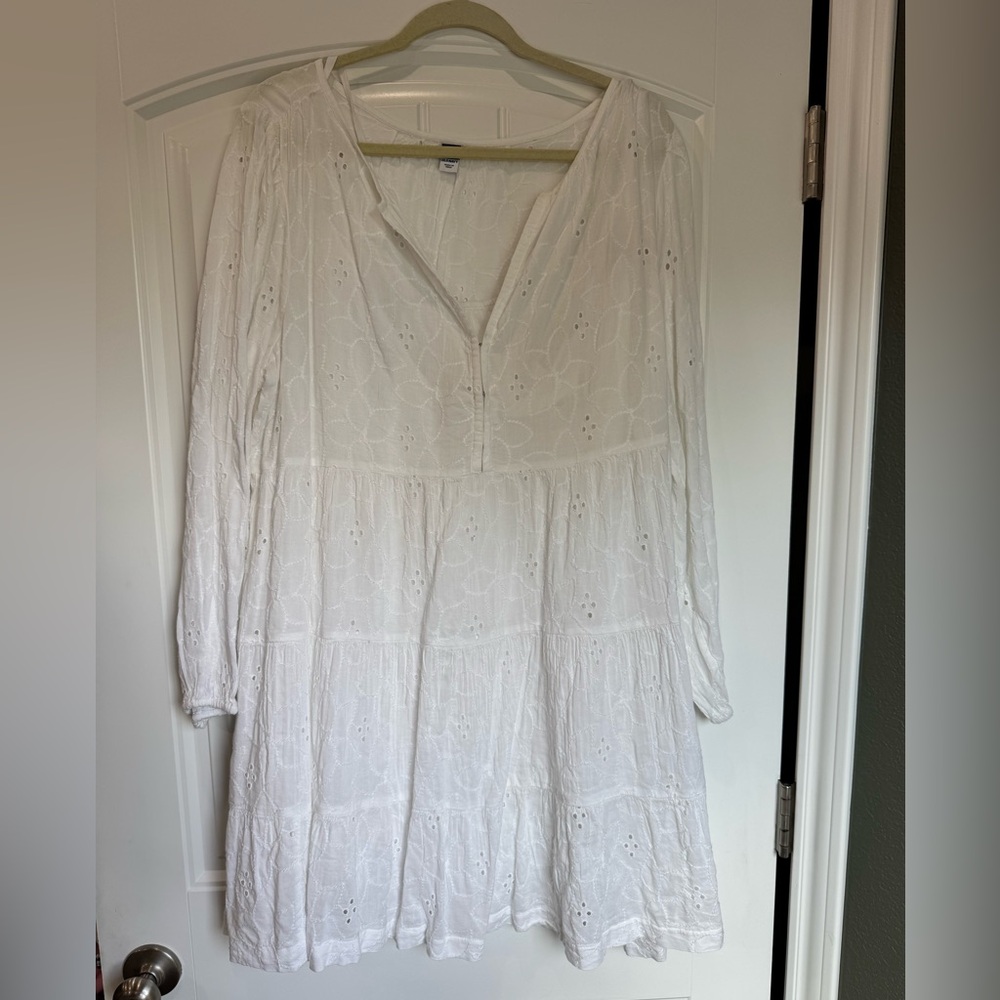 Old Navy White Eyelet Boho Tiered Mini Dress Long Sleeve XL - Picture 2 of 5
